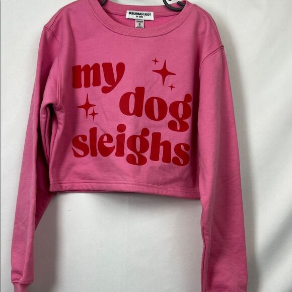 Suburban Riot Pink My Dog Sleighs cropped graphic sweatshirt NWT size small(10) - Picture 2 of 12